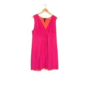 Lane Bryant HOT Pink Lace Orange Underlay Sleeveless V Neck Knee Length Dress 18
